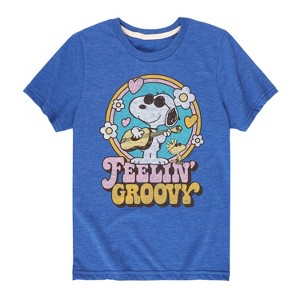 Boys' - Peanuts - Feelin Groovy Snoopy And Woodstock Short Sleeve Graphic T-Shirt - 1 of 4