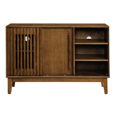 Lirago Farmhouse Sideboard Buffet Cabinet with Fluted Doors Solid Wood Feet Outlet Holes Walnut Brown Finish 31.3"H x 15.8"D x 47.3"W