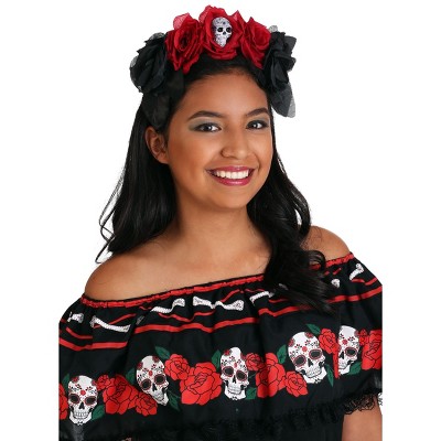 HalloweenCostumes.com One Size Fits Most Women Women's Floral Skeleton Headband | Halloween Costume Accessories, Black/Red
