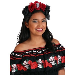 HalloweenCostumes.com  Women Women's Floral Skeleton Headband | Halloween Costume Accessories, Black/Red - 1 of 2