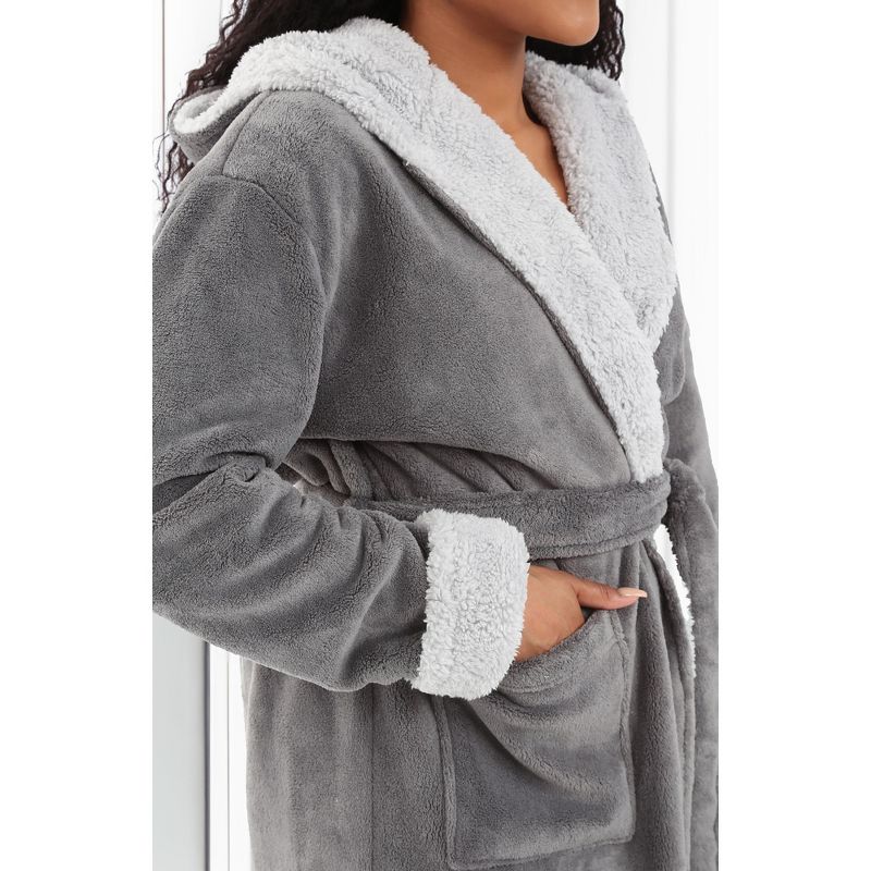 Women's Warm Winter Robe, Plush Fleece Full Length Long Hooded Bathrobe, 6 of 8