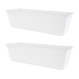 The HC Companies Indoor Outdoor 24 Inch Eclipse Series Window Flower Garden Ornamental Planter Box with Removable Attached Saucer, White (2 Pack) - 1 of 4