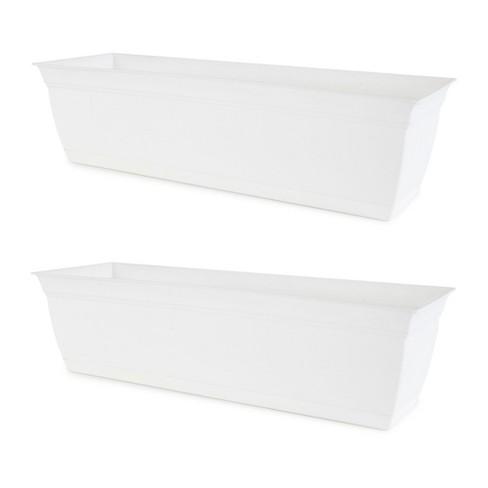 The HC Companies Indoor Outdoor 24 Inch Eclipse Series Window Flower Garden Ornamental Planter Box with Removable Attached Saucer, White (2 Pack) - image 1 of 4