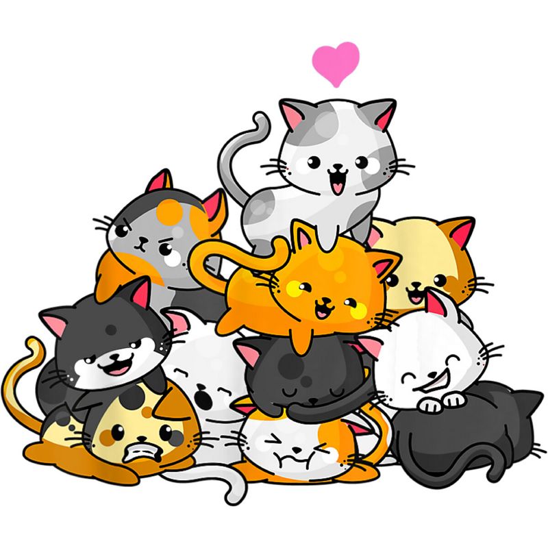 Girl's Design By Humans Cat Cute Pile Cats Anime Kawaii Neko Gift Women Girls By MiuMiuShop T-Shirt, 2 of 4