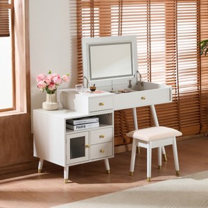 Vanity Desk Modern with Flip-Top Mirror and Adjustable Cabinet for Bedroom 51in Wide-3irtyhousy - 1 of 4