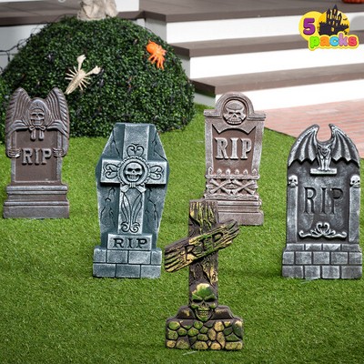 Joyfy 5pcs Halloween Foam RIP Graveyard Tombstones with 12 Metal Stakes,  Outdoor Decorations for Halloween Haunted House Yard Lawn Party Decorations