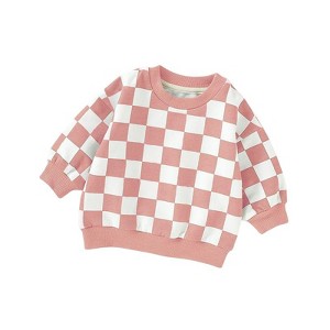 Organic Cotton Sweatshirt | Pink Checkered | Charlie Lou Baby - 1 of 4