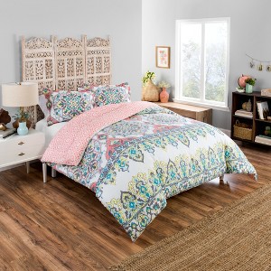 Coral Rozella Reversible Comforter Set (King) 3pc - Boho Boutique, Pink
