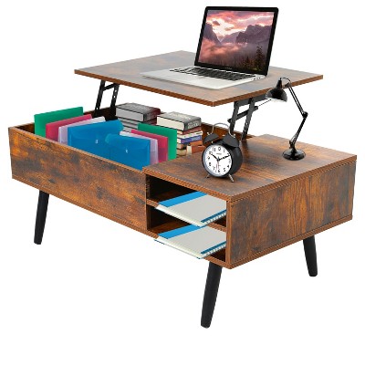 FDW Modern Minimalist Lift-Top Coffee Table with Hidden Storage and Open Shelves Perfect Center Table for Living Rooms and Home Offices