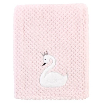 Hudson Baby Infant Girl Plush Waffle Blanket, Swan, One Size