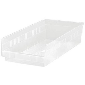Quantum Storage Systems Economy Shelf Bin, Nesting, 17-7/8"W X 6-5/8"D X 4"H, (7) Divider Slots, Rear Hanglock - 1 of 2