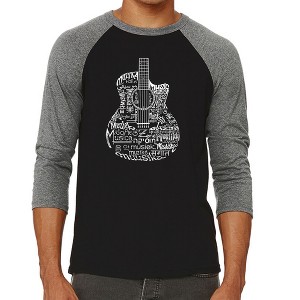 LA Pop Art Men's Raglan Baseball Word Art T-shirt - Languages Guitar - 1 of 4