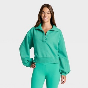 Women's Henley French Terry Sweatshirt - JoyLab™ - 1 of 3