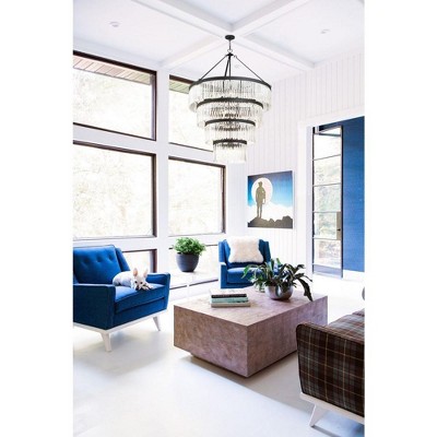 Emory Black Forged 22-Light Chandelier with Clear Glass Crystals