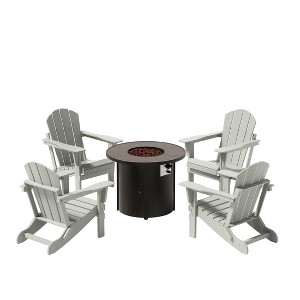 WestinTrends Outdoor Patio Folding Adirondack Chair With Round Fire Pit Table Sets - 1 of 2