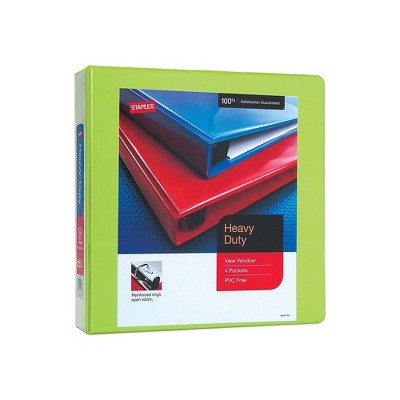 Staples Heavy Duty 2" 3-Ring View Binder Chartreuse (24687) 56321-CC/24687