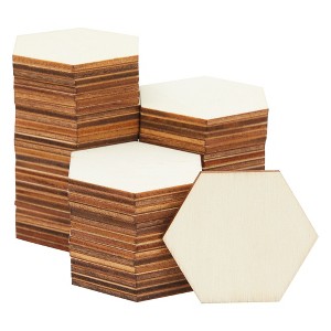 Bright Creations 100 Pack Unfinished Wood Hexagon Pieces for DIY Crafts, 2.5mm Wood Slice Cutouts, 2x2 Inches - 1 of 4