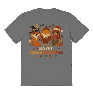 Rerun Island Men Happy Hallothanksmas Animals Short Sleeve Graphic Cotton T-Shirt - 1 of 4