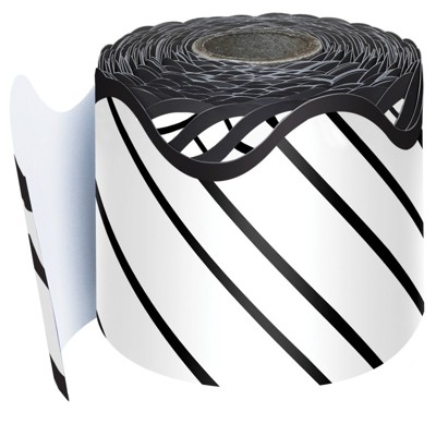 Carson Dellosa Education Kind Vibes Black & White Stripes Rolled Scalloped Border, 65 Feet (Pack of 2)