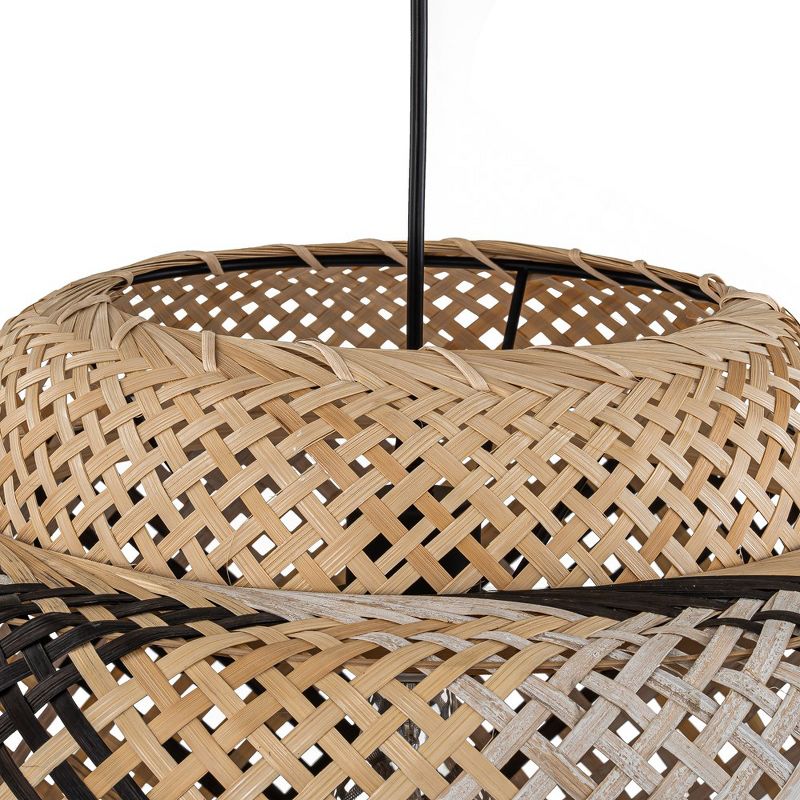 C Cattleya 1-Light Three-tiered Black and White Hand-Woven Natural Bamboo Pendant Light, 4 of 9