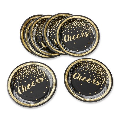 24ct "Cheers" Foil Paper Premium Plates Black - Kate Aspen