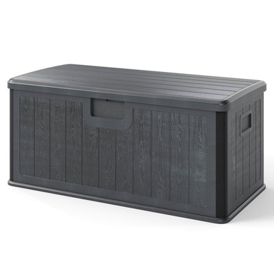 Costway Storage Box with Lockable Design & Gas Strut Handle 2 Person Bench Garden Organizer Brown/Black/Gray/Brown+Black