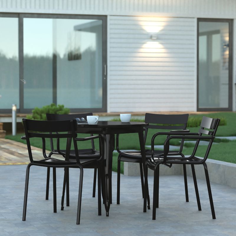 Emma and Oliver Powder Coated Steel Stacking Dining Chair with Arms and 2 Slat Back for Indoor-Outdoor Use, 5 of 12