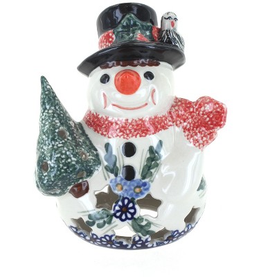 Blue Rose Polish Pottery Clementine Small Snowman Luminary