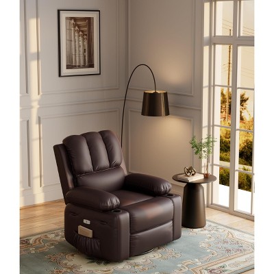 Manual Recliner Chair, Wide 22" Seat Width Leather Recliner w/Comfortable Arms and Cup Holders for Living Room CF8011
