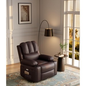 Manual Recliner Chair, Wide 22" Seat Width Leather Recliner w/Comfortable Arms and Cup Holders for Living Room CF8011 - 1 of 4