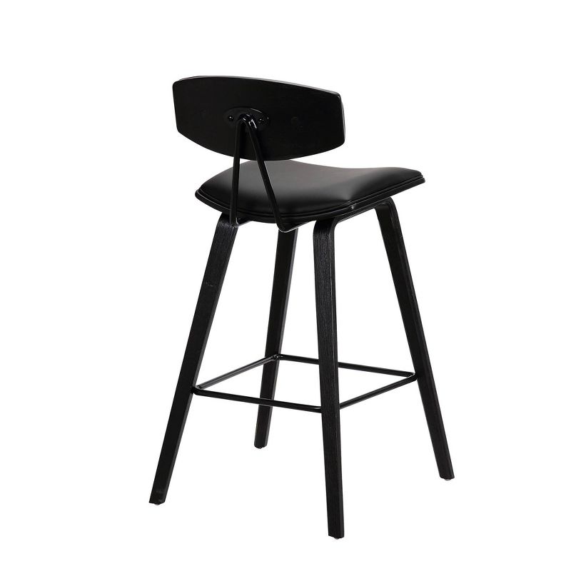 28.5" Fox Mid-Century Bar Height Barstool Faux Leather with Brushed Wood - Armen Living, 5 of 7