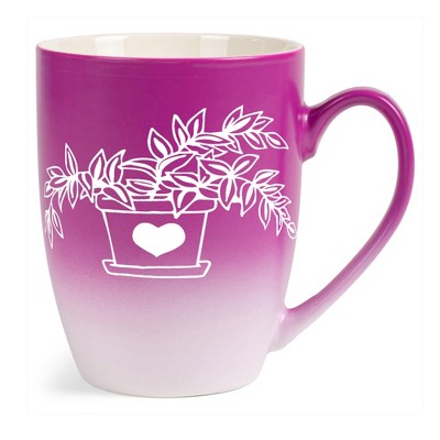 Elanze Designs Botanical Foliage Nature Coffee Cup Mug 12 Ounce Ceramic With Ombre Gradient Elegant Minimalist Inch Plant in Heart Planter Silhouette