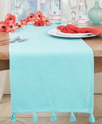 Turquoise Cotton Modern Minimalist Tassel Table Runner
