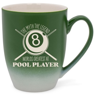 100 North Eight Ball Billiards Design 10 Ounce Green and White Two Toned Ombre, Comfortably Fits Your Hands, Ceramic Tea Coffee Cup Mug, The Myth The