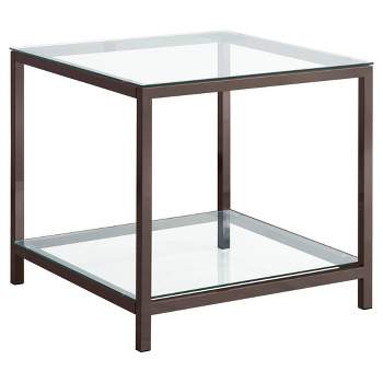 Trini End Table with Glass Top and Shelf Black Nickel - Coaster