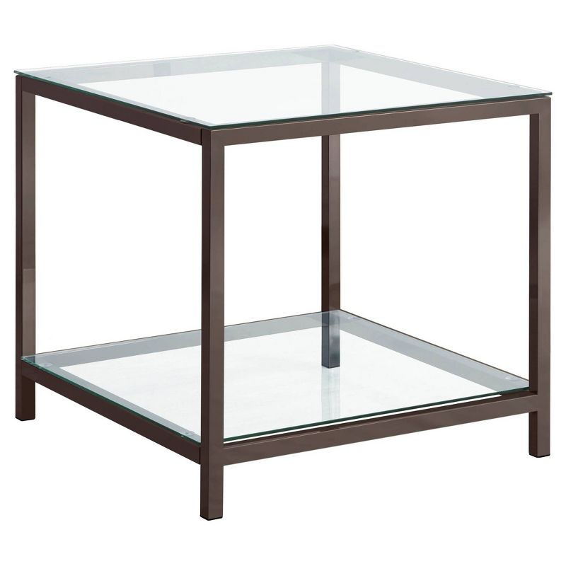 Trini End Table with Glass Top and Shelf Black Nickel - Coaster, 1 of 5