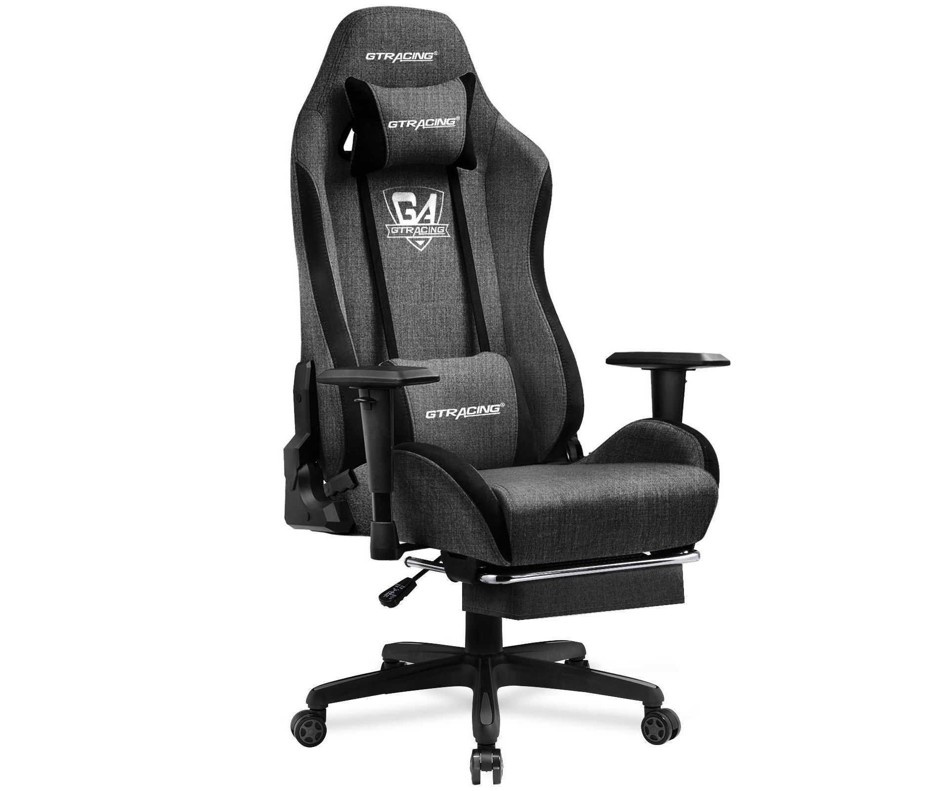 GTRACING Gaming Chair Fabric Height Adjustable Footrest Reclining Office Chair Darkgray