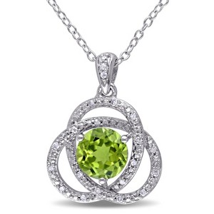 EVERLY JEWELRY | Sterling Silver 1/10 CT TW Diamond and 1 1/2ct TGW Peridot Trillium Pendant with Chain, 18 inc - 1 of 4