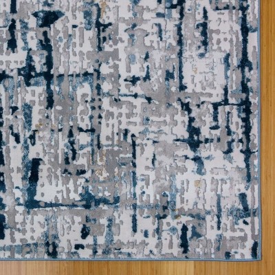 Quattro Blue and Gray Abstract Synthetic 5' x 7' Area Rug