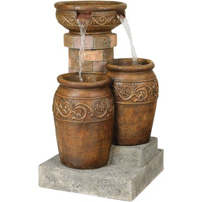 John Timberland Tuscan Outdoor Floor Water Fountain with Light LED 31 1/2" High Cascading for Yard Garden Patio Deck Home