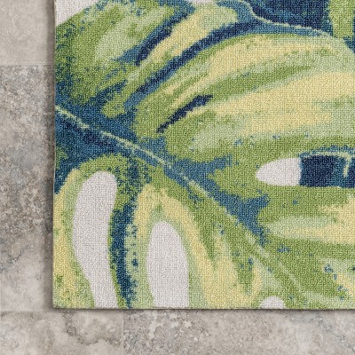 Tropical Breeze 6' Square Blue & Green Floral Synthetic Outdoor Rug