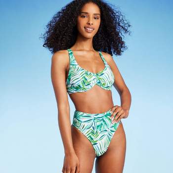 Women's Underwire Bralette Bikini Top - Shade & Shore™ Green Tropical Print