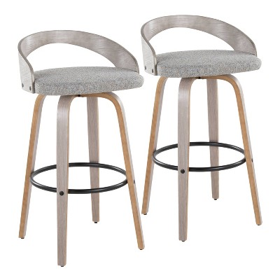 LumiSource Set of 2 Grotto Barstools Light Gray Wood/Light Gray Fabric