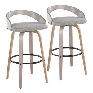 LumiSource Set of 2 Grotto Barstools Light Gray Wood/Light Gray Fabric - 1 of 4