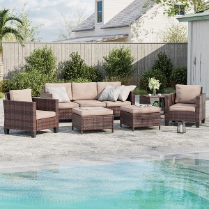 Sonkuki 6-Piece Patio Conversation Set Outdoor Wicker Rattan Furniture Set with Side Table - 1 of 4