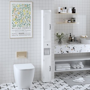 ORRD 67.5" Tall White Bathroom Storage Cabinet with Adjustable Shelves, Slim 2-Door Freestanding Organizer with Open Compartments for Small Spaces - 1 of 4