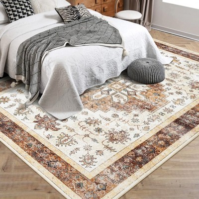 Garvee Large Machine Washable Area Rug - Soft Floral Indoor Carpet, Stain Resistant Non-Slip Design for Living Room, Dining Table