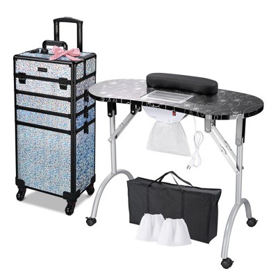 Byootique Folding Manicure Nail Table 4in1 Rolling Makeup Train Case