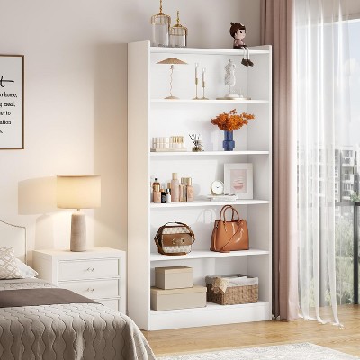 White 72" Tall 6-Tier Wood Bookcase