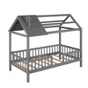 Twin Size Solid Wood Bedframe, House Bed With Fence, No Box Spring Needed W/Roof For Kids, Teens, Boys, Girls Kidroom 78.3"L x 41.7"W x 71.2"H - 2 of 4